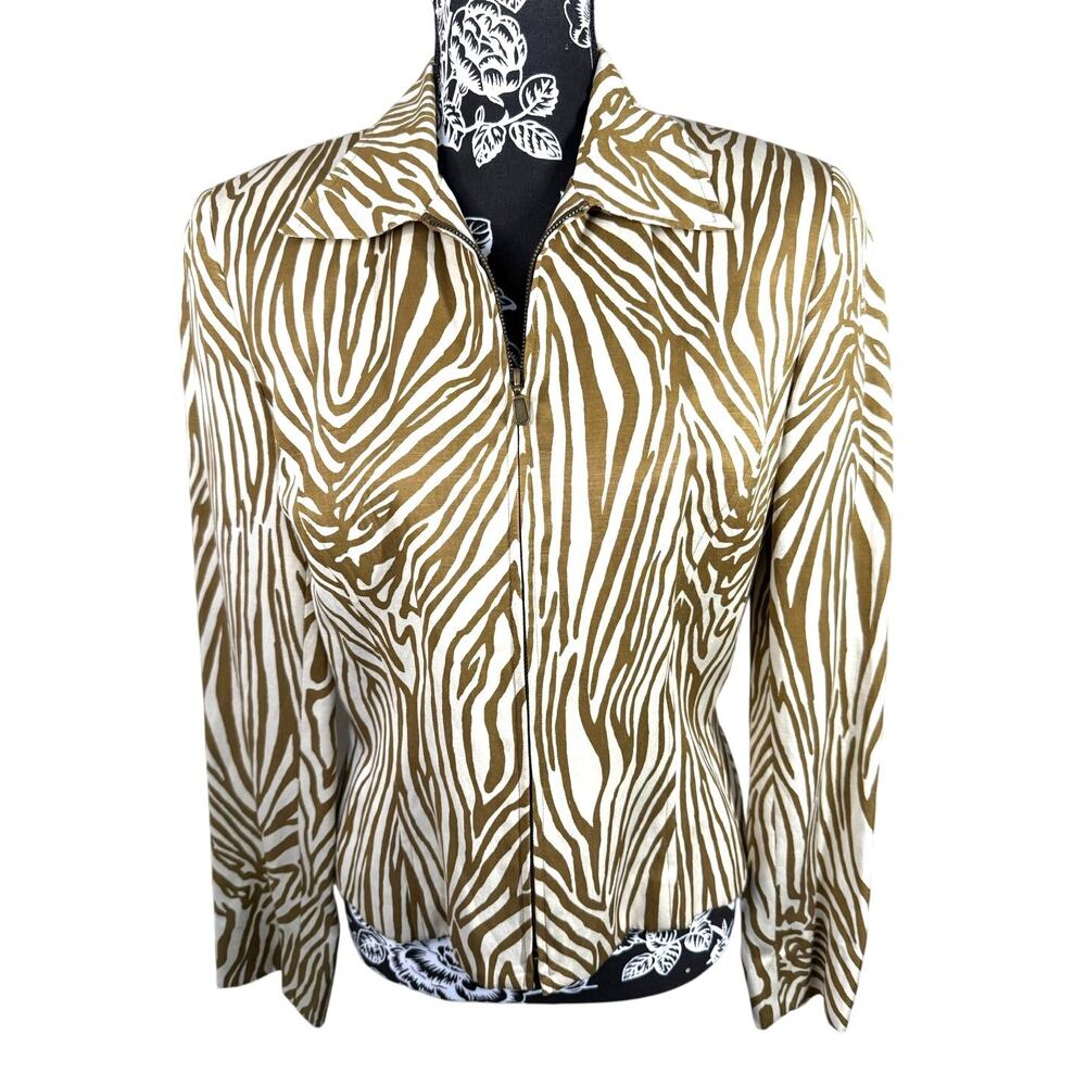 Finity Studio Linen & Silk Zebra Print Zip Jacket Blazer (Size 8)